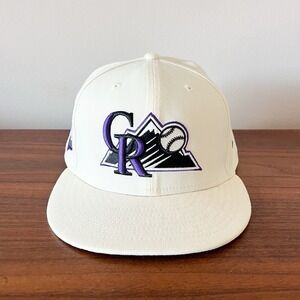 New Era Colorado Rockies 59FIFTY Fitted Hat 20th Anniversary White Size 7 3/4